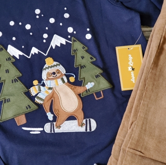 Gymboree Boys Holiday Winter Set Skiing Sloth and Matching Pants Aspen Lodge - Picture 3 of 14